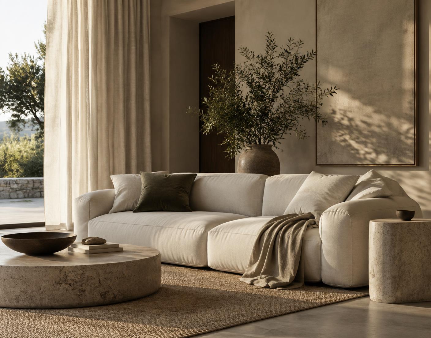 Serene lounge in warm natural tones